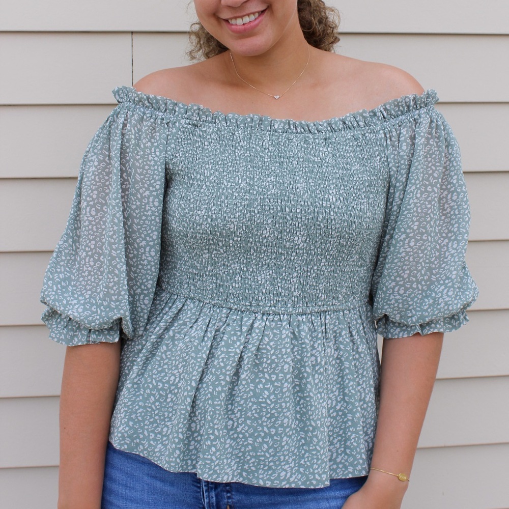 Kiki and Clove Willow Green Off-Shoulder Top
